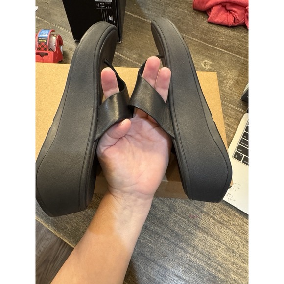 Fitflop F-MODE Leather Flatform Toe-Post Sandals‎ Black Size 6 - Picture 9 of 12